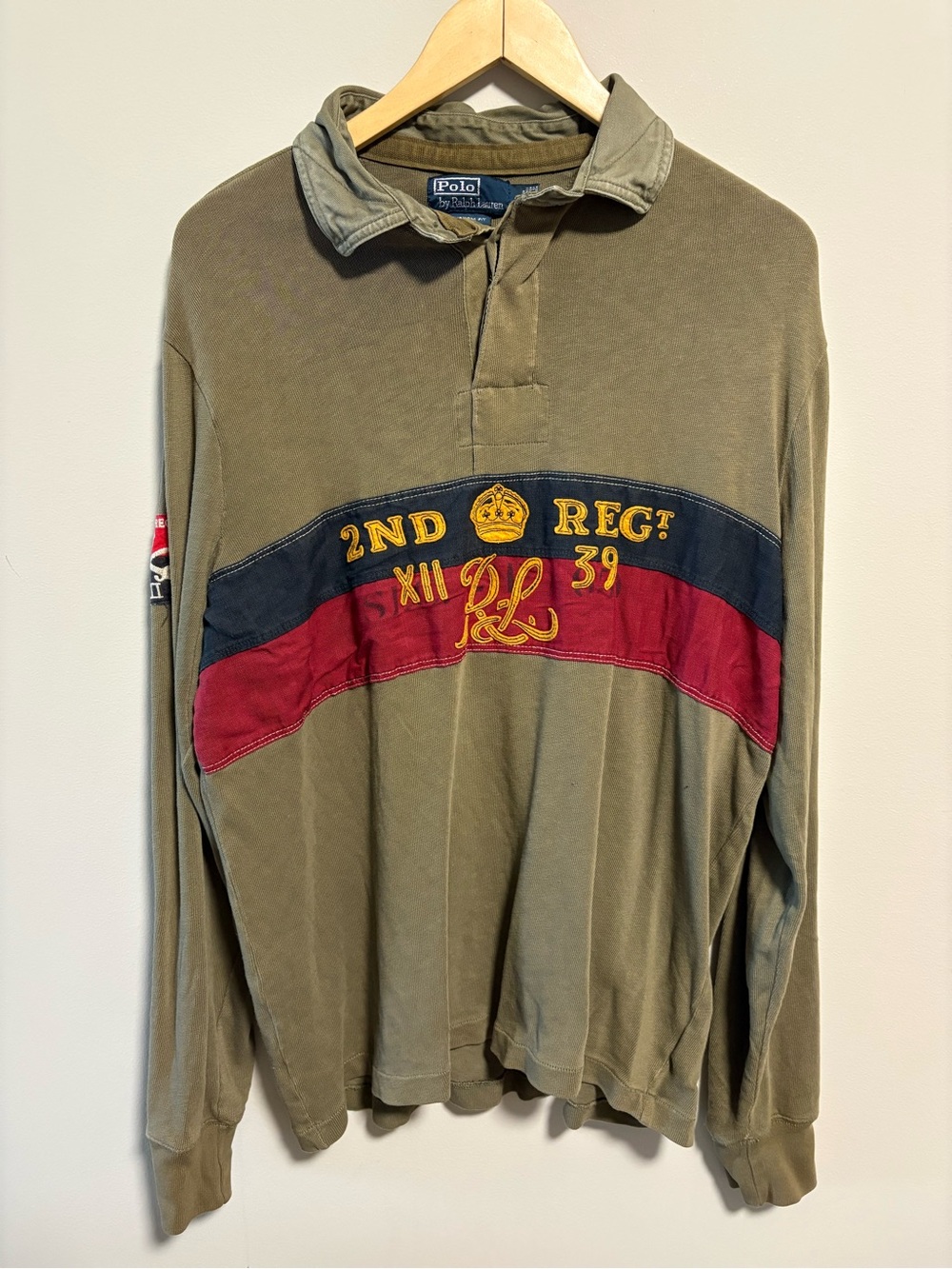 Vintage Polo Ralph Lauren 2nd Regt. Green Rugby Shirt Men's Relaxed Fit L